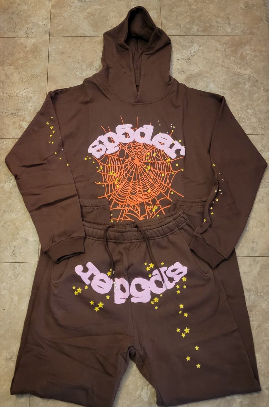 Men XL Hoodie Sweatsuit Brown Graphic Logo Designer Streetwear Hip Hop Outfit
